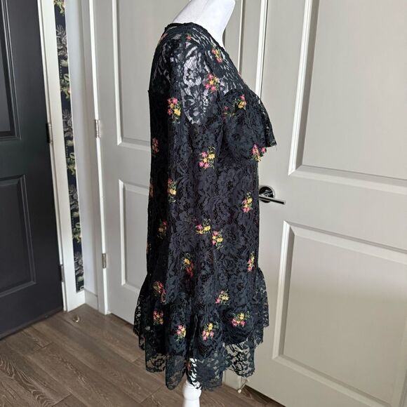 Zara Navy Ruffle Lace Dress with Embroidered Floral Detail Size S - Picture 3 of 7